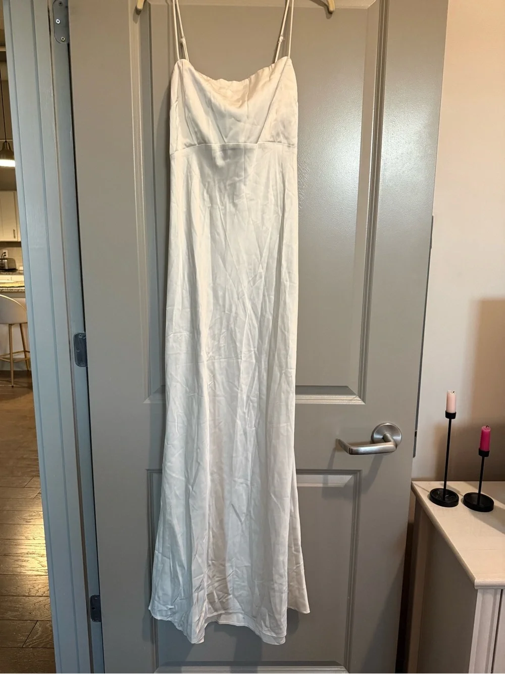 Abercrombie & Fitch Ivory Satin Cowl-Back Satin Maxi Dress